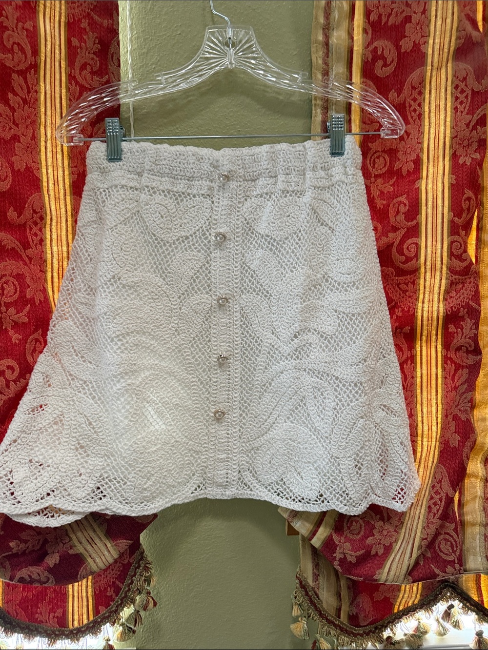 POL White Lace-Knit Mock Button-Front Mini Skirt